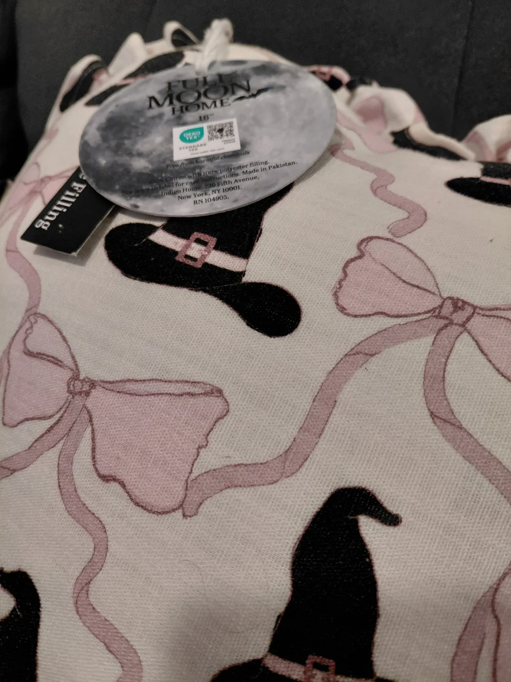 Heart Shaped Witch Hat Print Pillow - Pink & Black